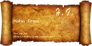 Hahn Irma névjegykártya